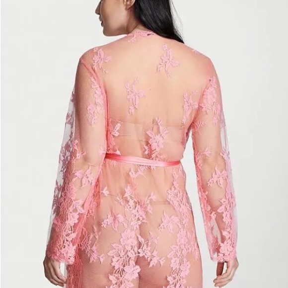 VICTORIAS SECRET PINK LACE ROBE WITH SASH BELT - Picture 3 of 15